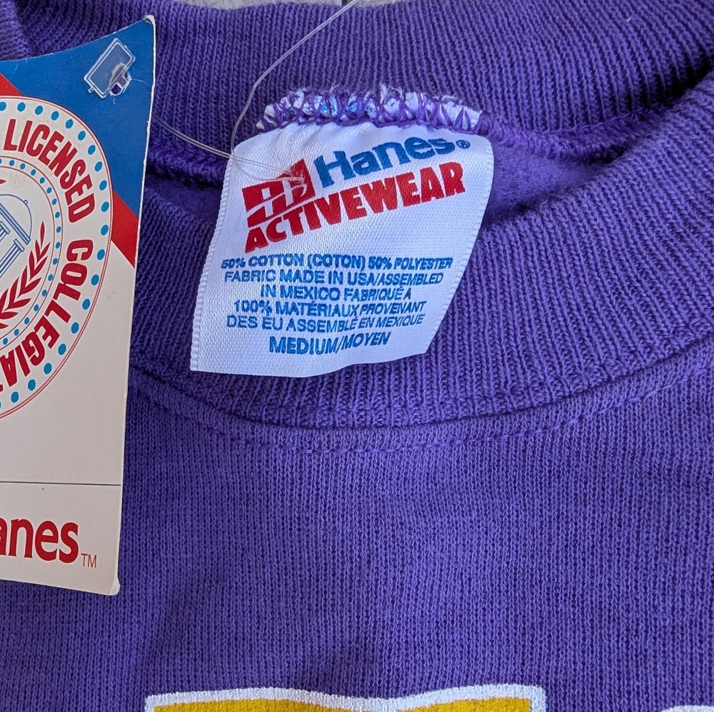 Vintage LSU Tigers Purple Yellow Tiger Hanes Crewneck Sweatshirt Medium NOS NWT - Picture 4 of 9